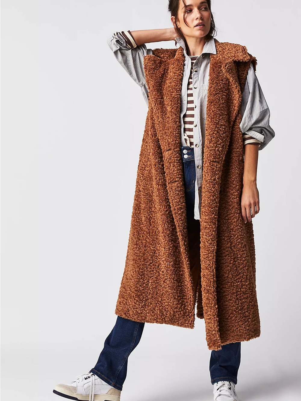 Free People Chestnut Long Teddy Faux-Shearling Vest